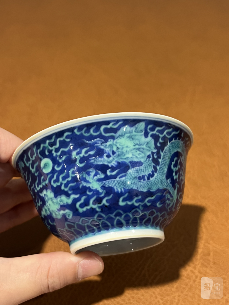 清康熙 青花绿彩云龙纹碗 - 图5